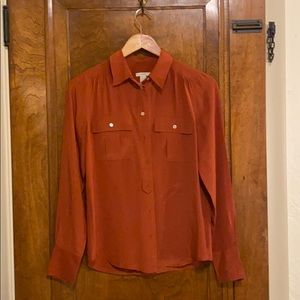 J Crew 100% silk Burnt Orange dress shirt